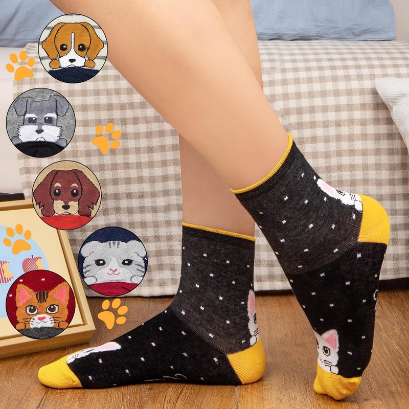 Socksfad Store 5-6 Pairs Women's Cute Cat Socks Gifts, Funny Novelty Animal Print Crew Cotton Socks Christmas Gifts for Women Girls - Image 3